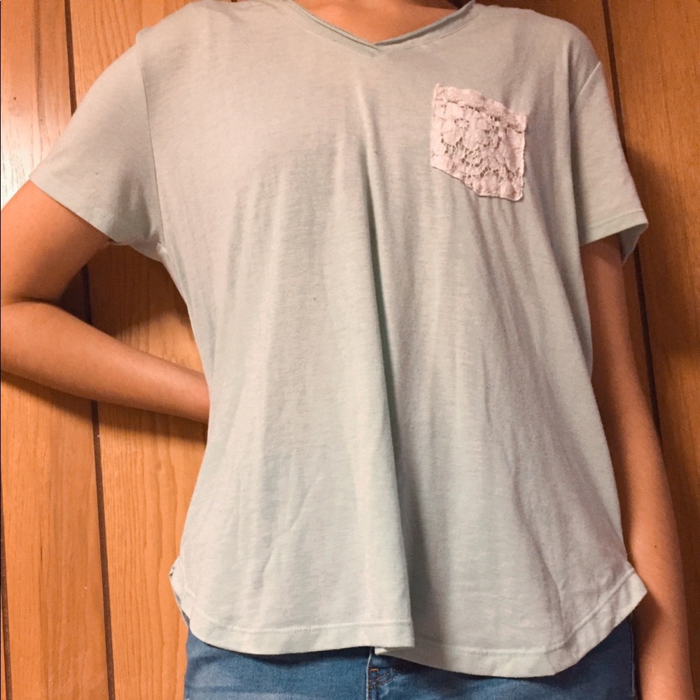 Mint green t shirt with lace detail